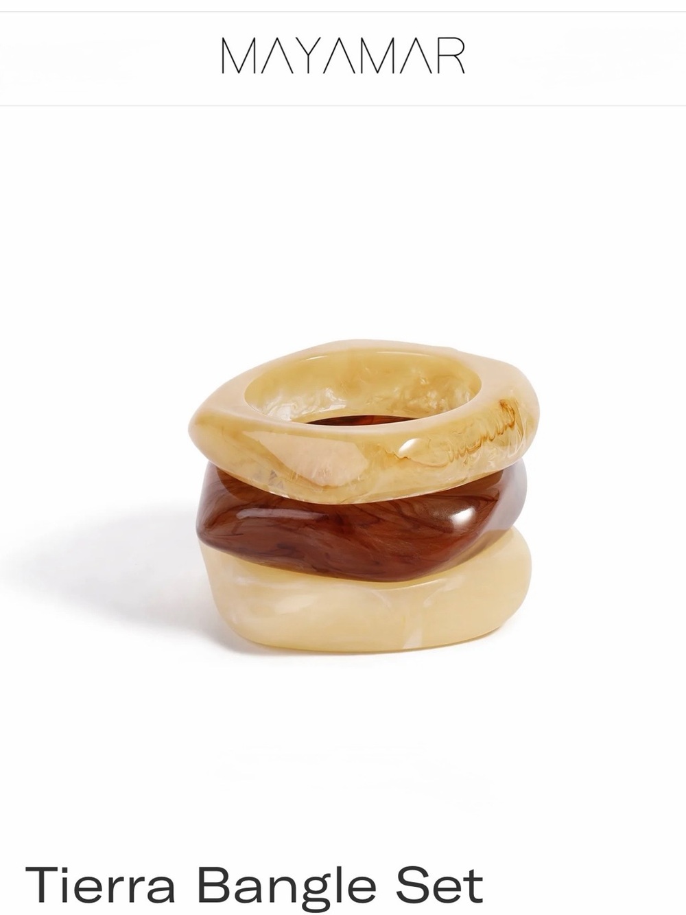 Mayamar Tierra Bangle Set - Cream and Brown Stackable Resin Bracelets
